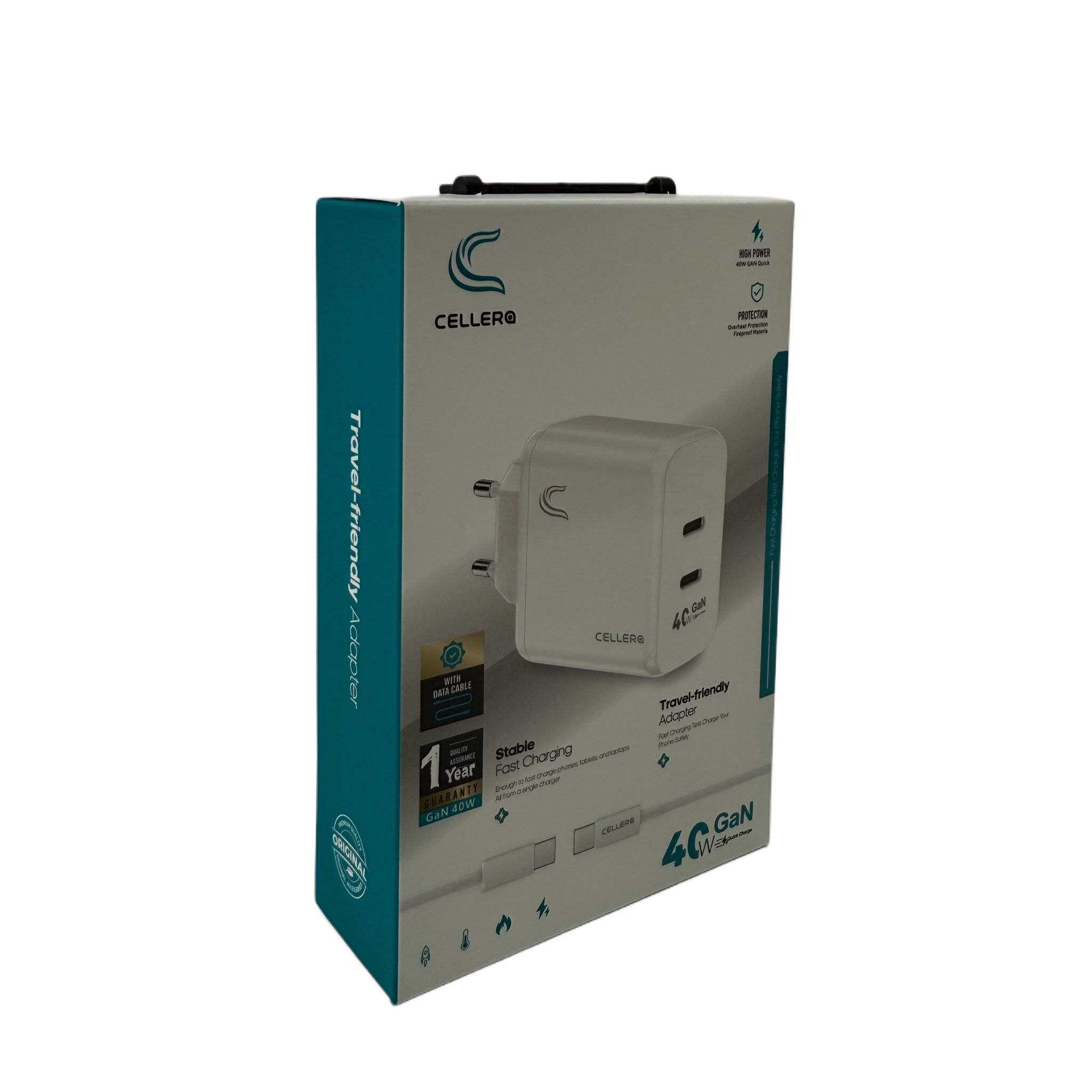 מטען קיר CELLERA GAN 40W PD+PD כולל כבל טייפ סי